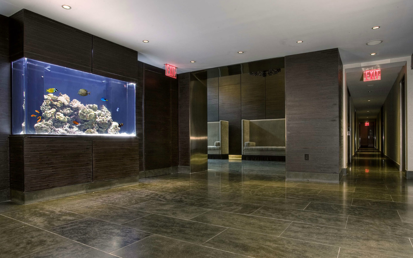 fish tank aquarium in modern lobby