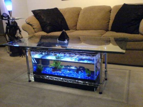 Blue coffee table fish tank